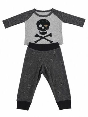 Baby Boy Gray Skull Distressed Raglan Set 3-6 month